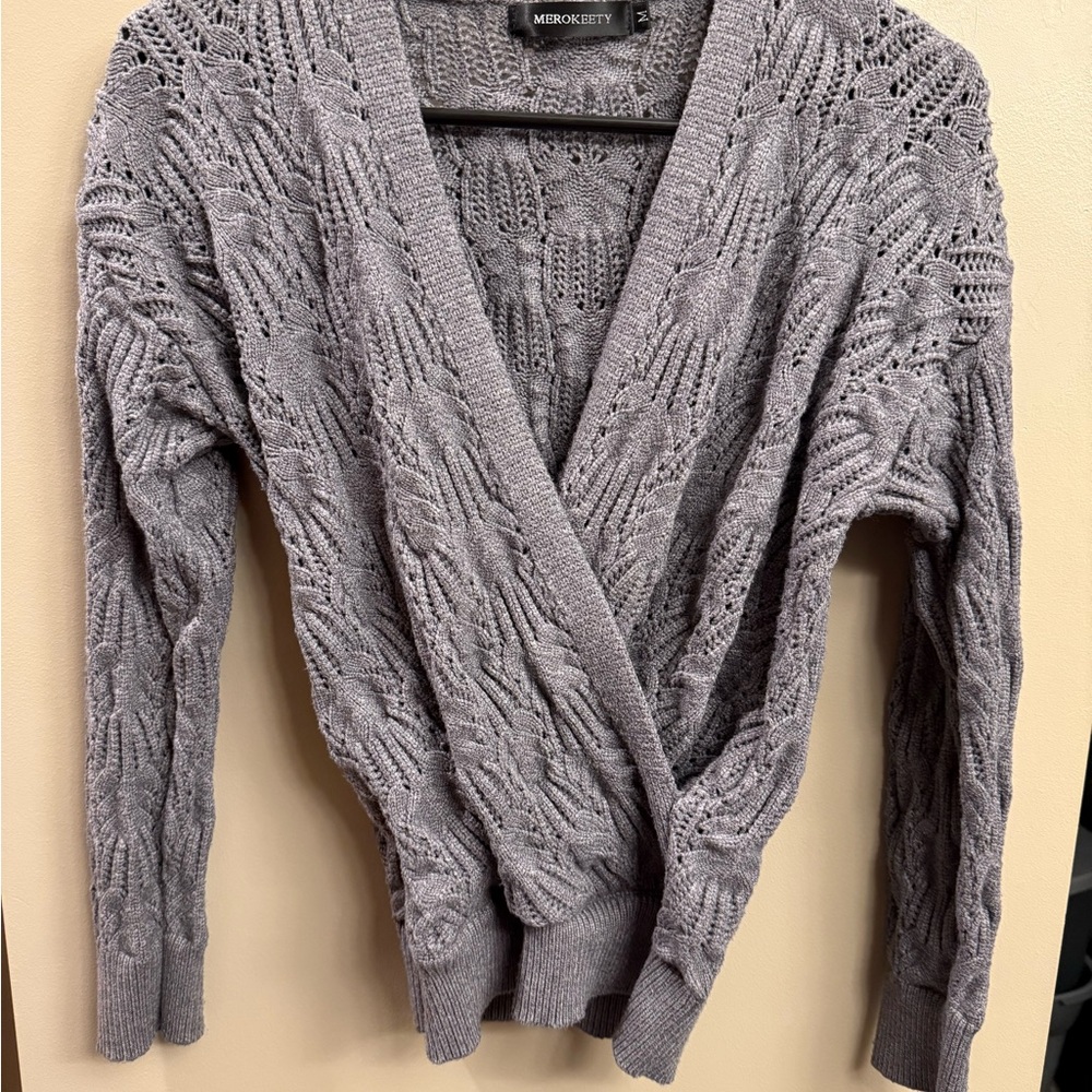 Women's Gray Cable Knit Sweater